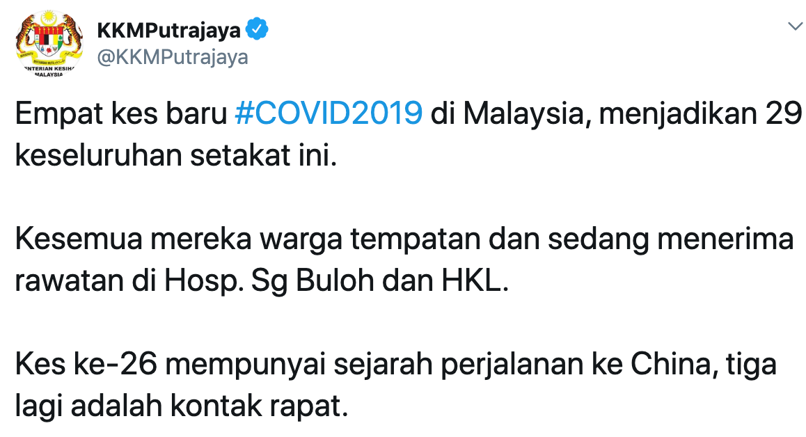 Covid-19: Four New Cases Confirmed Today, All Of Them Are Malaysians - World Of Buzz 1