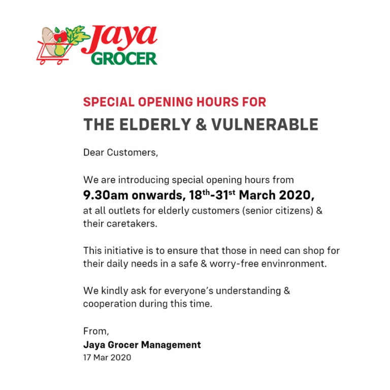 Jaya Grocer Will Have Elderly & Vulnerable-Only Time Slot ...