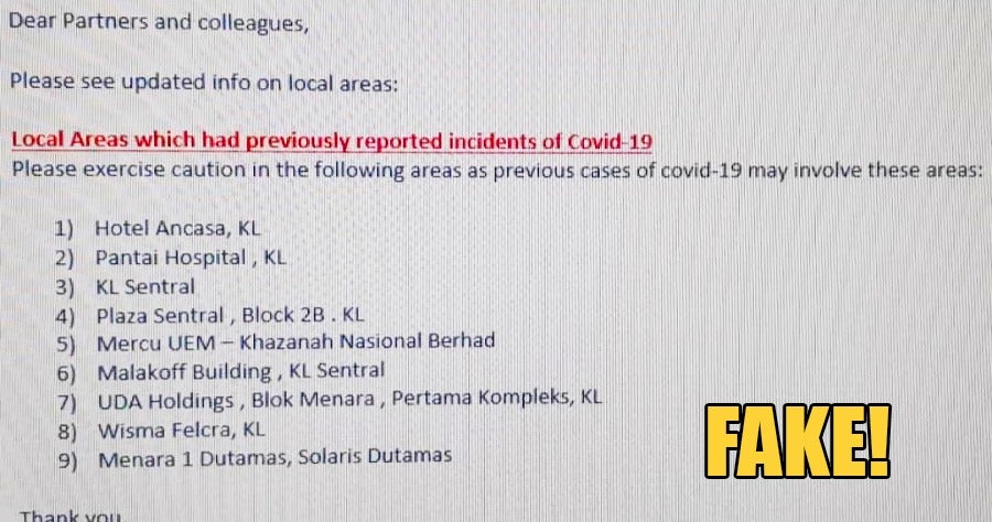 Viral Whatsapp Message Listing 9 Places In Kl Associated With Covid-19 Is Fake! - World Of Buzz