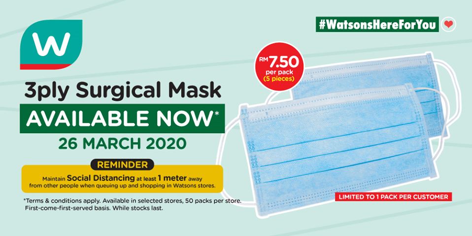 Watsons Malaysia Is Now Selling Packs of 50 Face Masks For RM7.50 Each At Selected Outlets! - WORLD OF BUZZ 1
