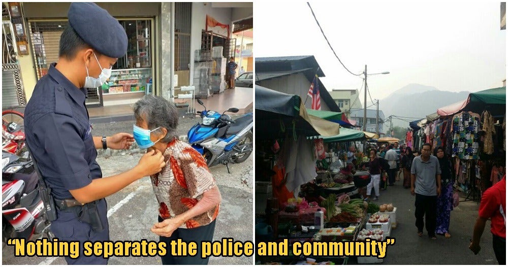 Heartwarming Photo Of PDRM Officer Giving Elderly Woman A Facemask Restores Hope Amidst Bleak Period - WORLD OF BUZZ 2
