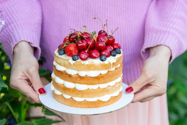 Homemade Summer Biscuit Cake With Cream Fresh Berries Woman Hands Garden 107210 182