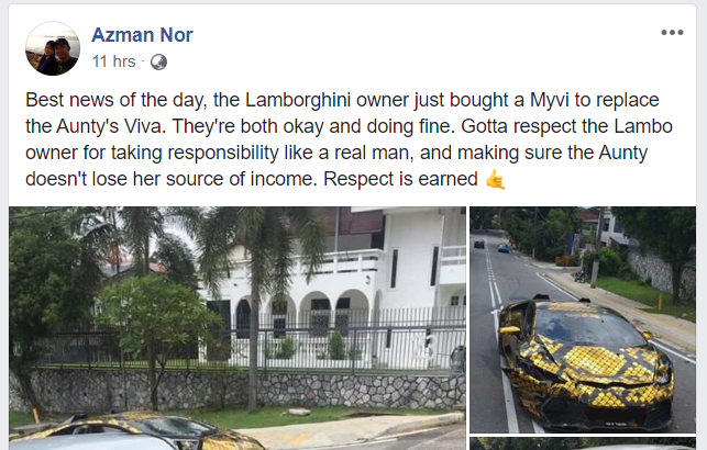 Lambo Owner From Viral Accident With Single Mum Generously Replaces Her Viva With A Myvi - World Of Buzz