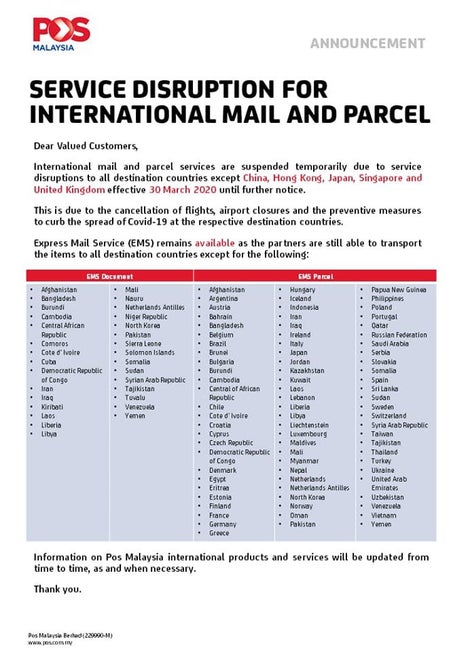 Pos Malaysia Is Stopping Delivery For International Mail And Parcels Until Further Notice - World Of Buzz