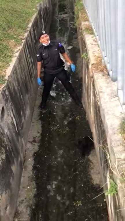 Watch: Abang Polis Rescues Small Doggo Stuck In Drain, Canine Family Grateful - World Of Buzz 5