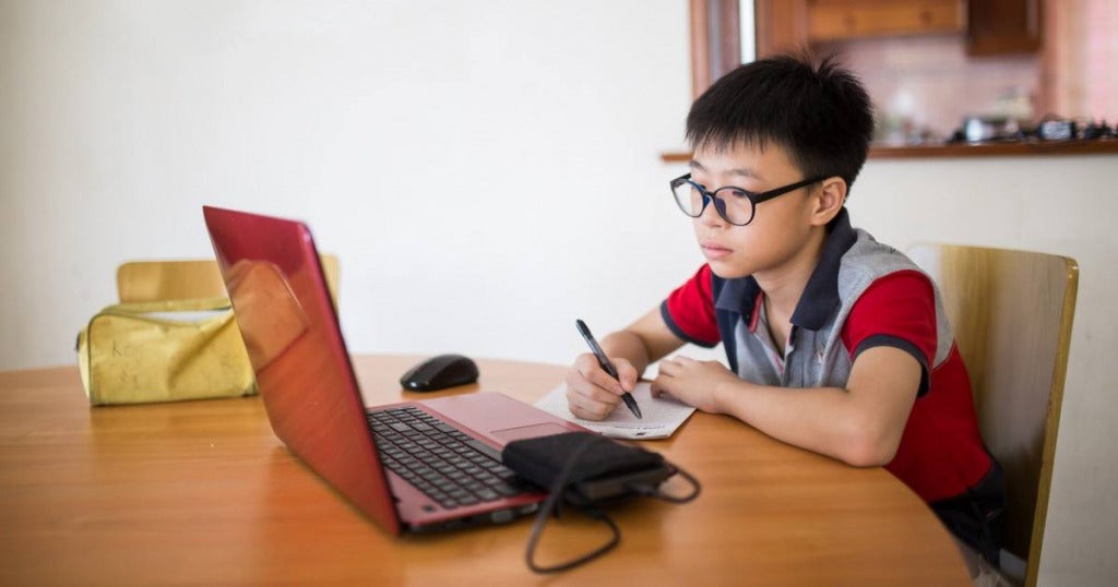 student learning by doing schoolwork at home using a computer during picture id1219300650