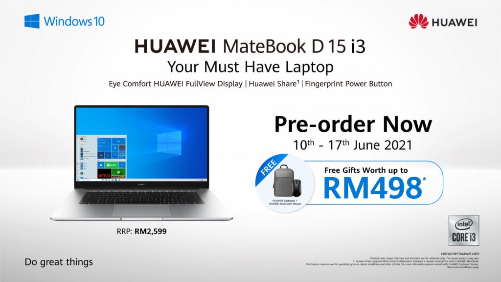 HUAWEI MateBook D15 i3 End Frame 1920 X 1080px EN version Preorder