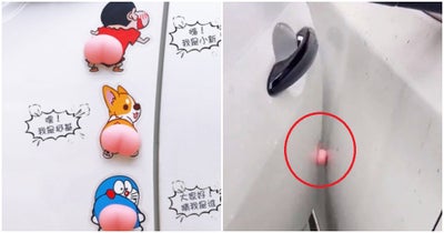 Collage-Of-Squishy-Butt-Stickers-On-Car-Door-Crayon-Shin-Chan-Doraemon-Corgi