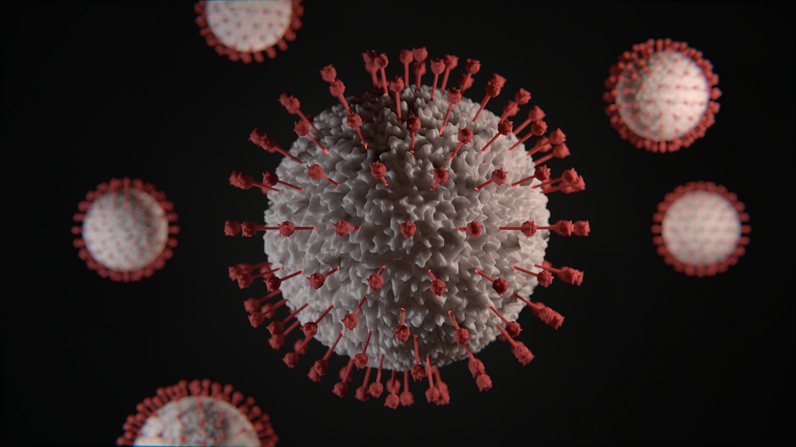 Coronavirus white body red spikes