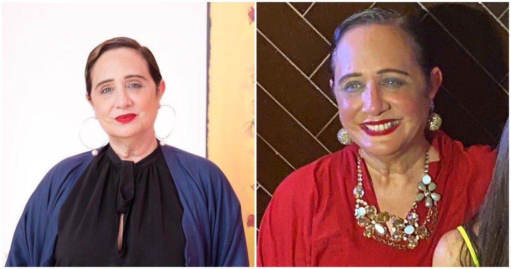 comparison collage of rebecca moses in her own photos and in donna karan photo