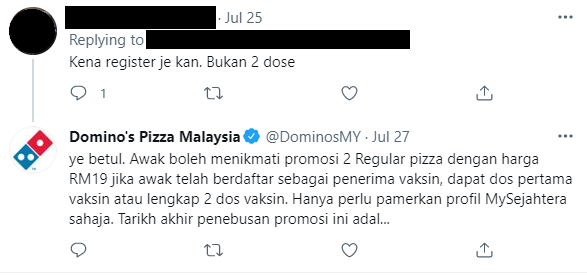 Dominos Pizza Rm19 Vaccination Promo