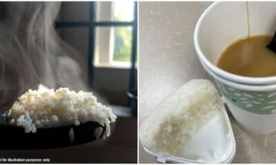 Steaming White Rice And Rice With Coffee In Paper Cup