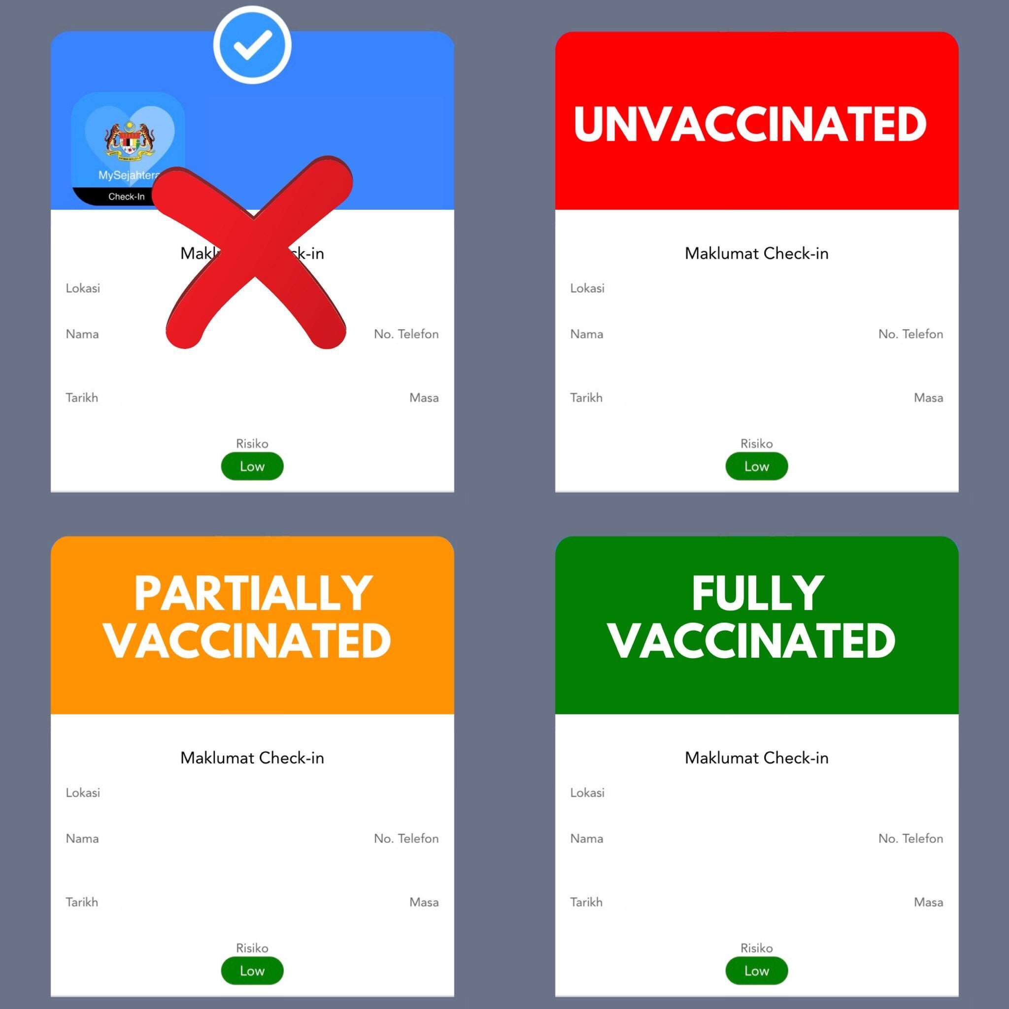 vaccination status on mysejahtera during check in