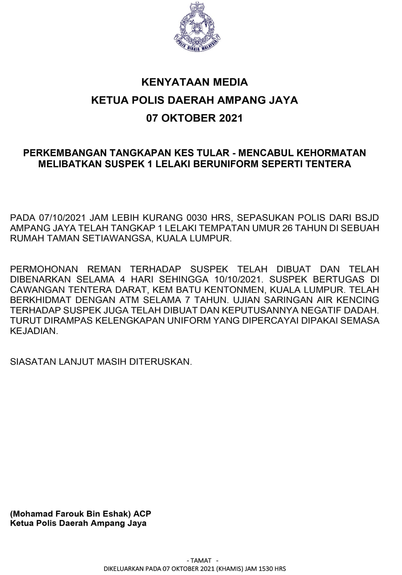 police statement