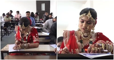 Bride-Takes-Exam-In-Wedding-Saree