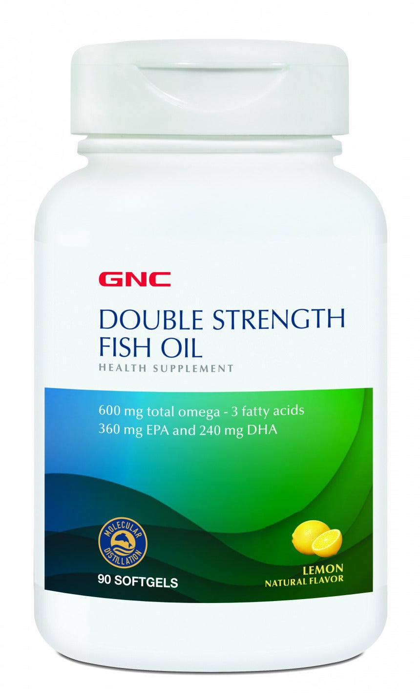 GNC Double Strength Fish Oil 90 softgel capsules e1639717170543
