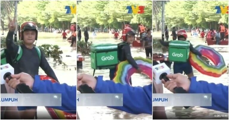 WATCH: Cute Grab Rider Spotted On Live TV Holding Rainbow Float Tube ...