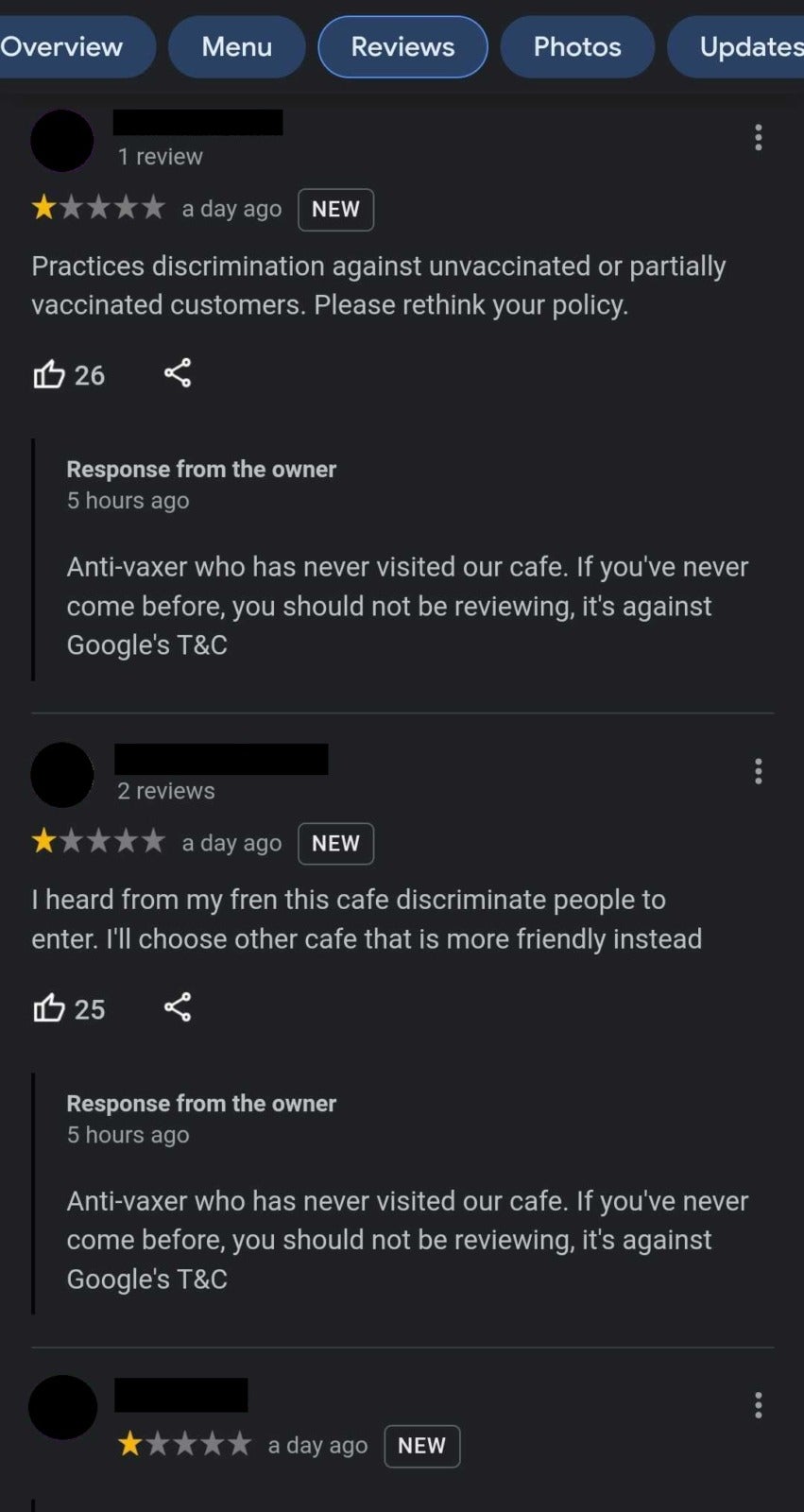 Anti Vaxxer Attack On Kl Cafe Google Review 1