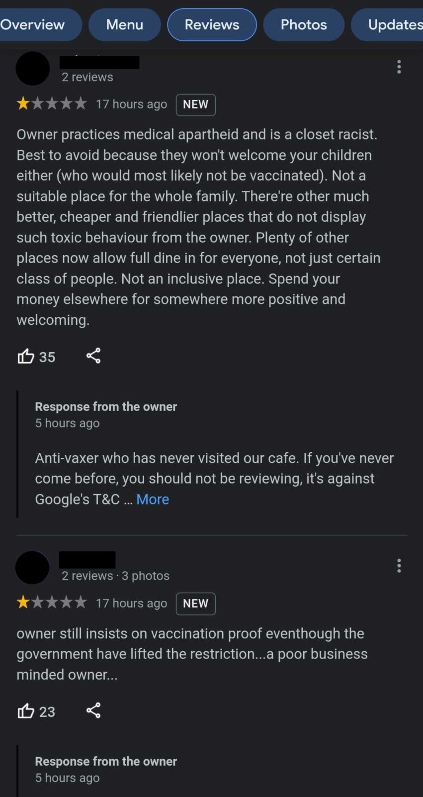 Anti Vaxxer Attack On Kl Cafe Google Review 4
