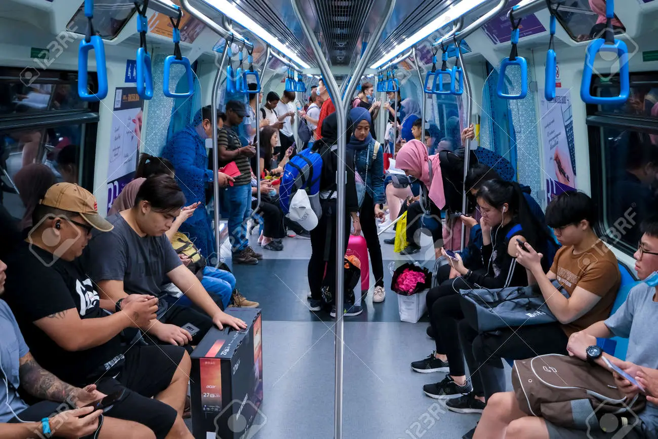 140998484 Kuala Lumpur Malaysia February 22 2020 Passenger Inside Mass Rapid Transit Mrt Train People Commute