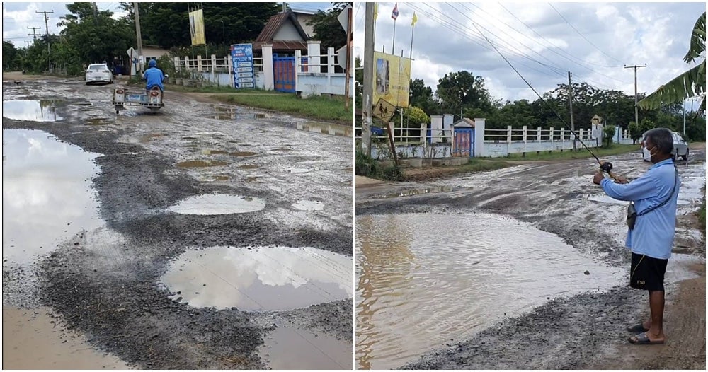 Pond Sized Pothole In Thailand