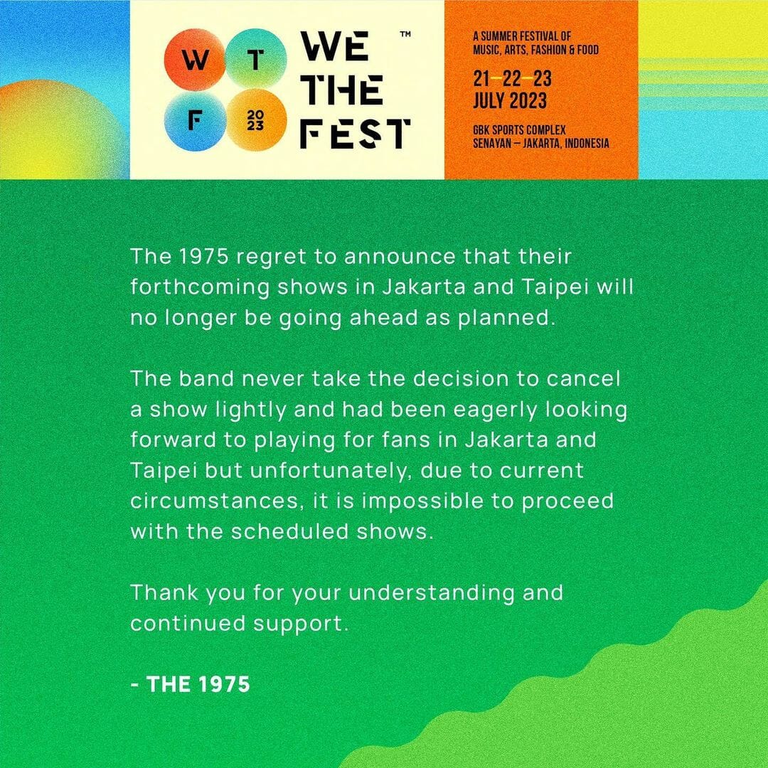 the 1975 shows cancelled