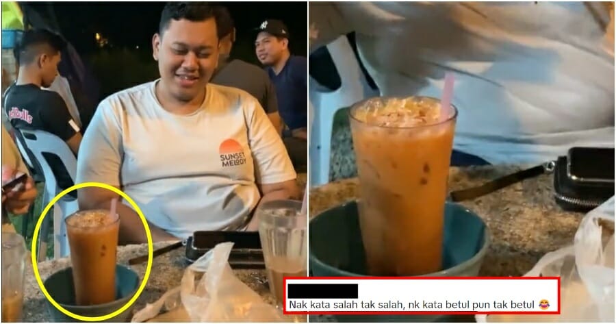 M'sian Orders 'Teh Ais Mangkuk' at Kelantan Restaurant, Gets Served in a Glass That's in a Bowl Instead - WORLD OF BUZZ