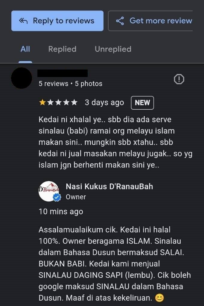 Google Review Sabah Restaurant