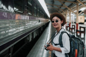 Happy Women Traveling Train Vacation Travel Ideas