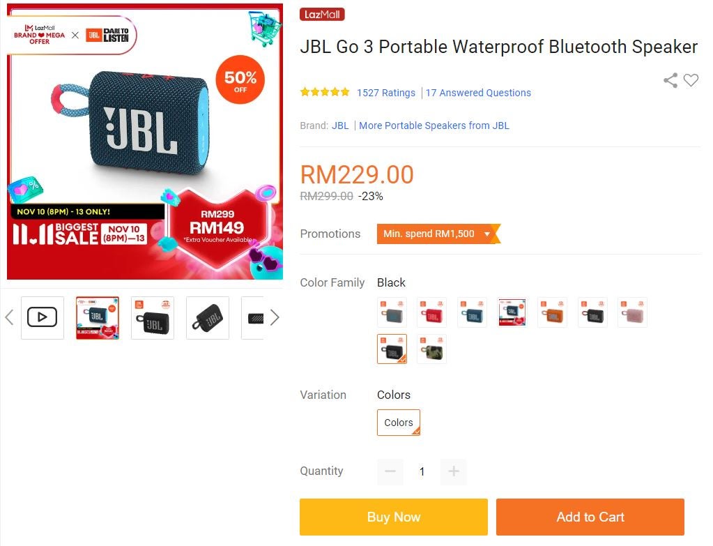 Jbl Go 3 Portable Waterproof Bluetooth Speaker