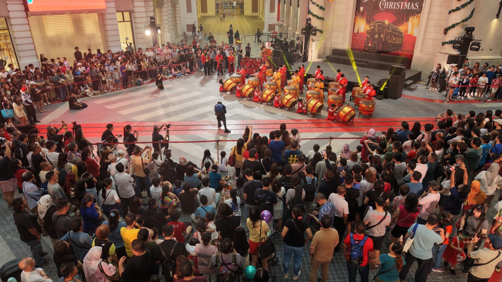 Aerial Shot of the Hextar World High Street Drum Performance